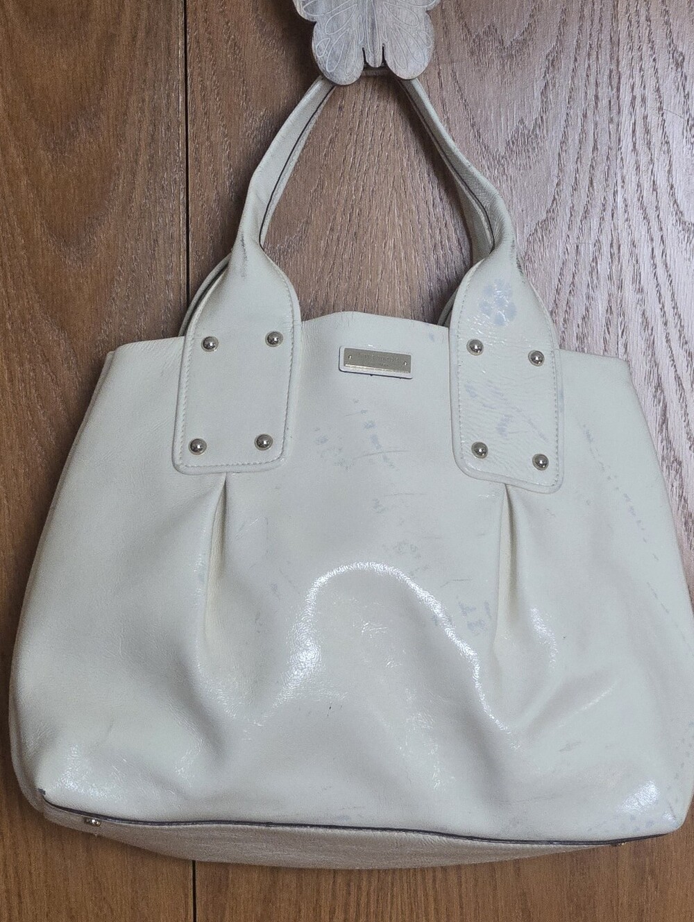 kate spade Cream Patent Leather Tote with Dual Top Handles Repair Color